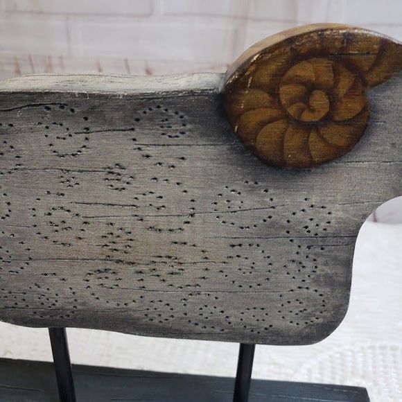 Primitive Farmhouse Painted Wooden Ram Sheep on Rocker Decor Accent - Picture 6 of 9